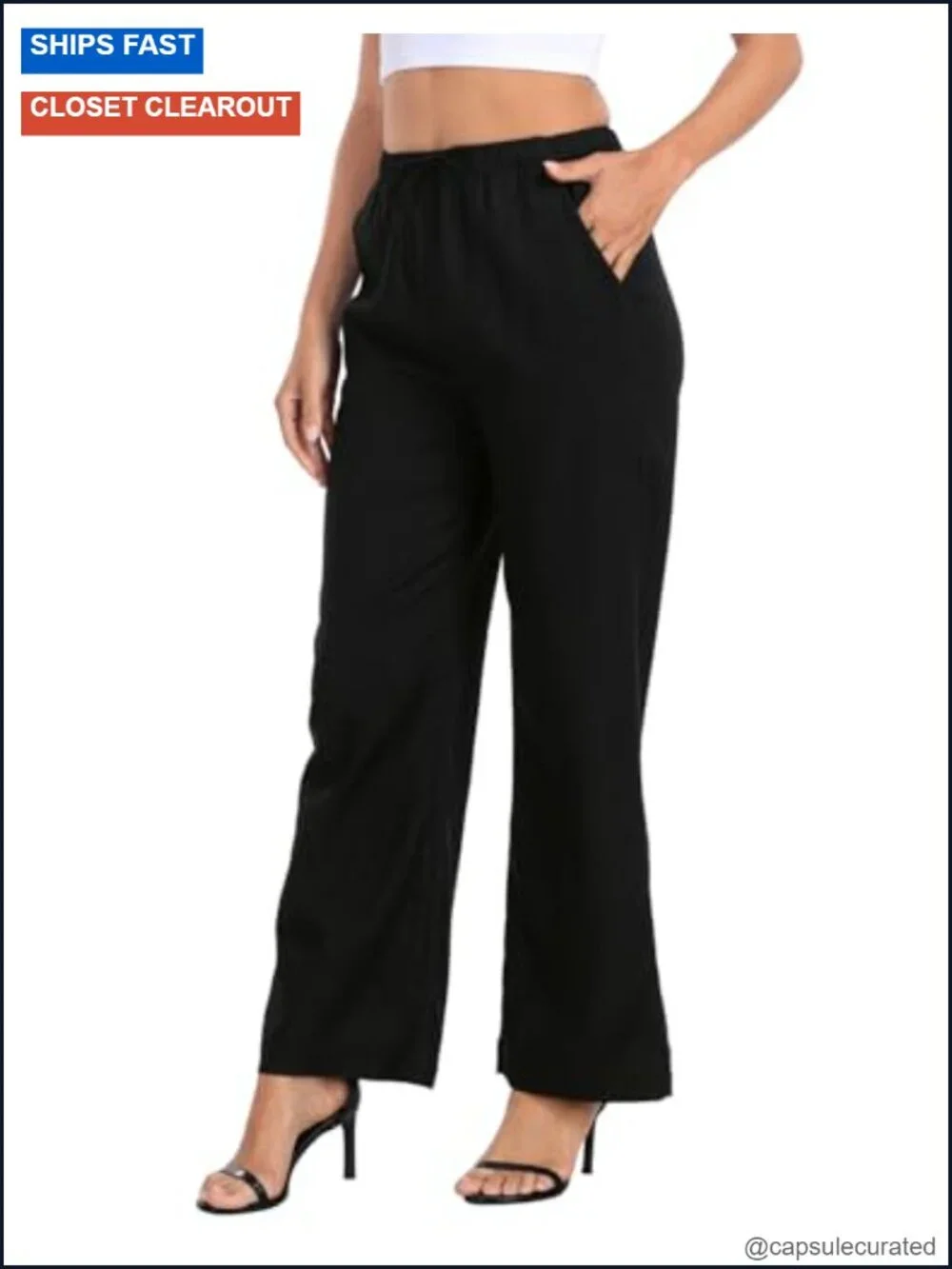 Linen Blend High Waist Wide Leg Pull On Drawstring Pants with Pockets